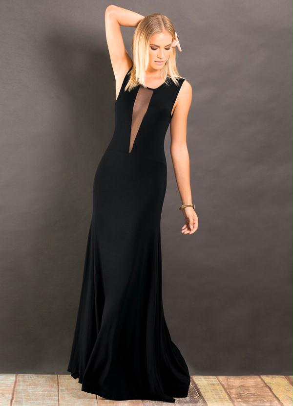 vestido longo preto transparente
