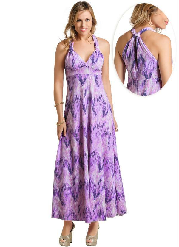 vestido longo estampado decotado