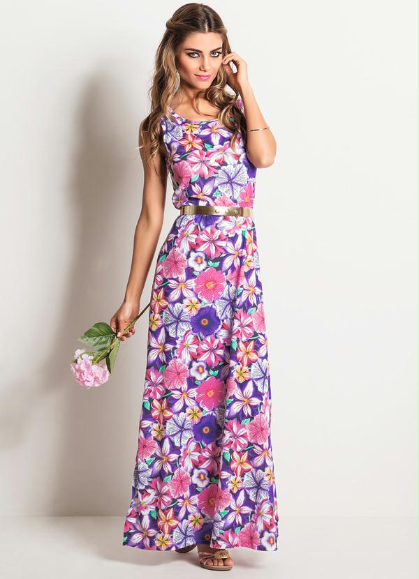 vestido longo estampa floral de verão