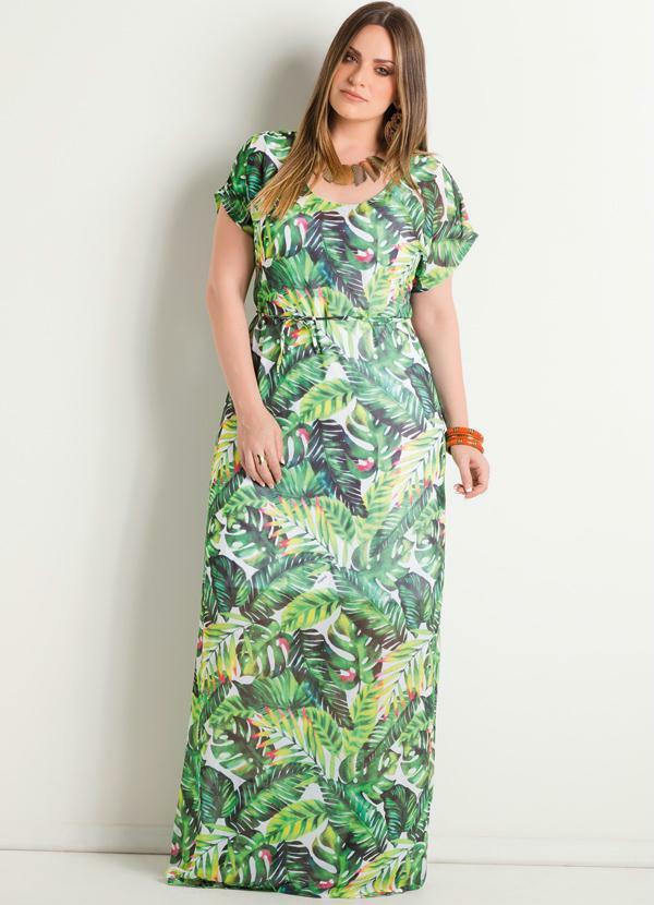 vestido longo folhagem