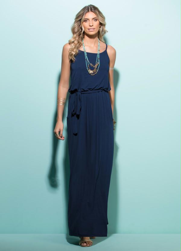 vestido longo azul marinho simples