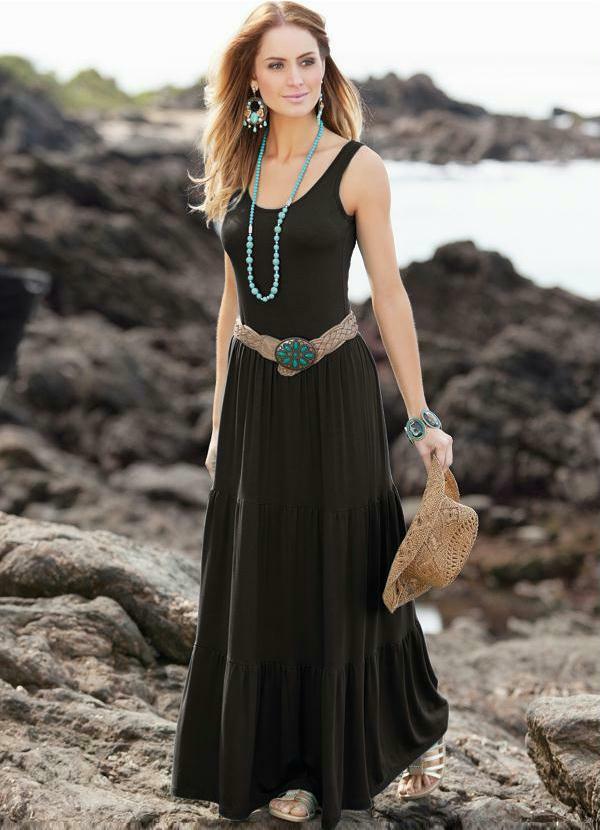 vestido longo preto posthaus