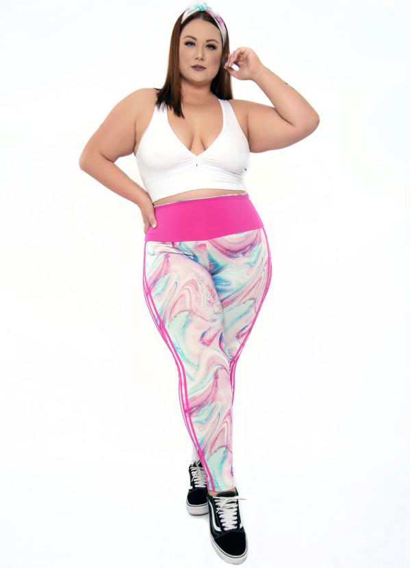 Calça Legging Plus Size Estampada Cós 2 em 1 Rosa - Acqua Rosa