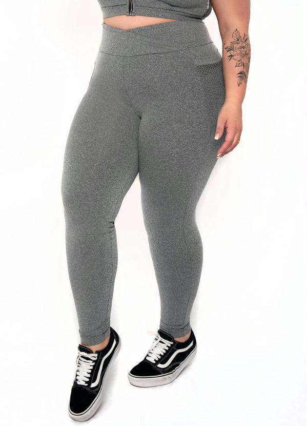 Calça Legging Supplex® Plus Size com Bolsos Cinza - Acqua Rosa