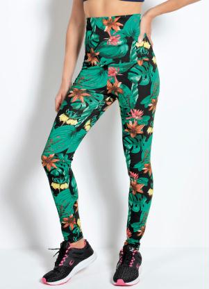 Legging Cintura Alta com C�s Duplo (Floral)