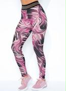 Legging Ondas Pink com El�stico Sawary Fitness