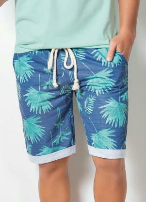 Bermuda Actual (Folhagem Azul) com Bolsos Laterais