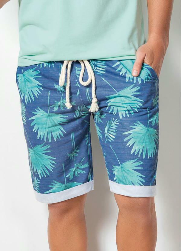 Bermuda Actual (Folhagem Azul) com Bolsos Laterais