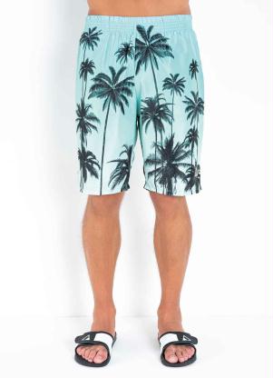 Bermuda (Folhagem Azul e Verde) com Bolsos Bermuda (Folhagem Azul e Verde) com Bolsos