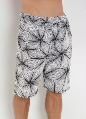 Bermuda Masculina (Flores Brancas) com Bolsos