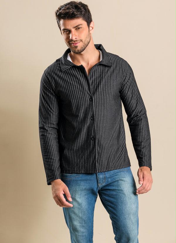 casaco listrado preto e branco masculino