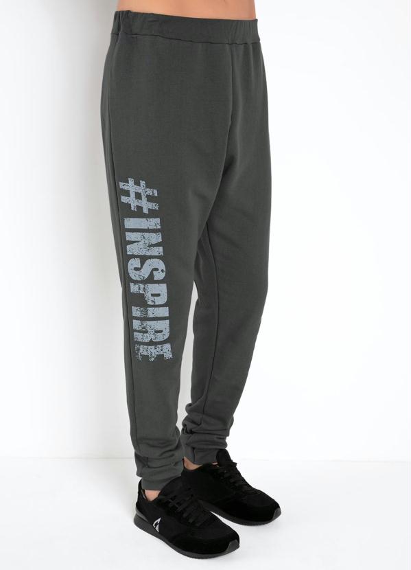 Calça (Chumbo) com Estampa Lateral e Punhos Calça (Chumbo) com Estampa Lateral e Punhos