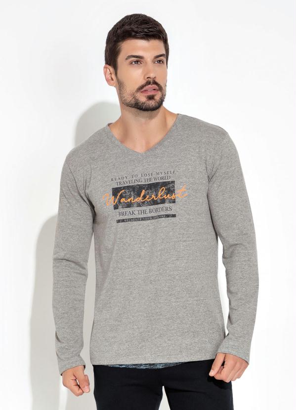 Camisa com Estampa na Frente (Mescla Cinza)