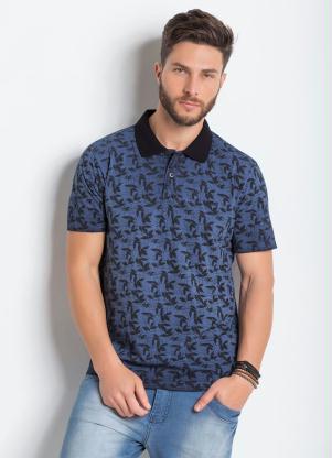 Camisa Polo (Azul) Actual com Estampa de Folhas Camisa Polo (Azul) Actual com Estampa de Folhas