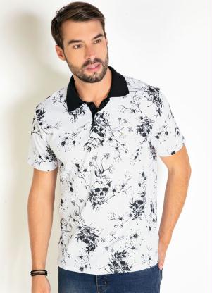 Camisa Polo (Branca) Estampada com Bot�es