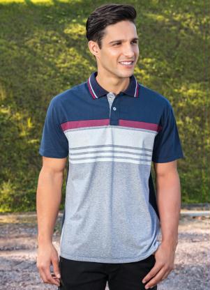 Camisa Polo (Marinho) com Detalhes de Listras