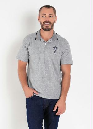 Camisa Polo (Mescla) com Bortões e Bordado Camisa Polo (Mescla) com Bortões e Bordado