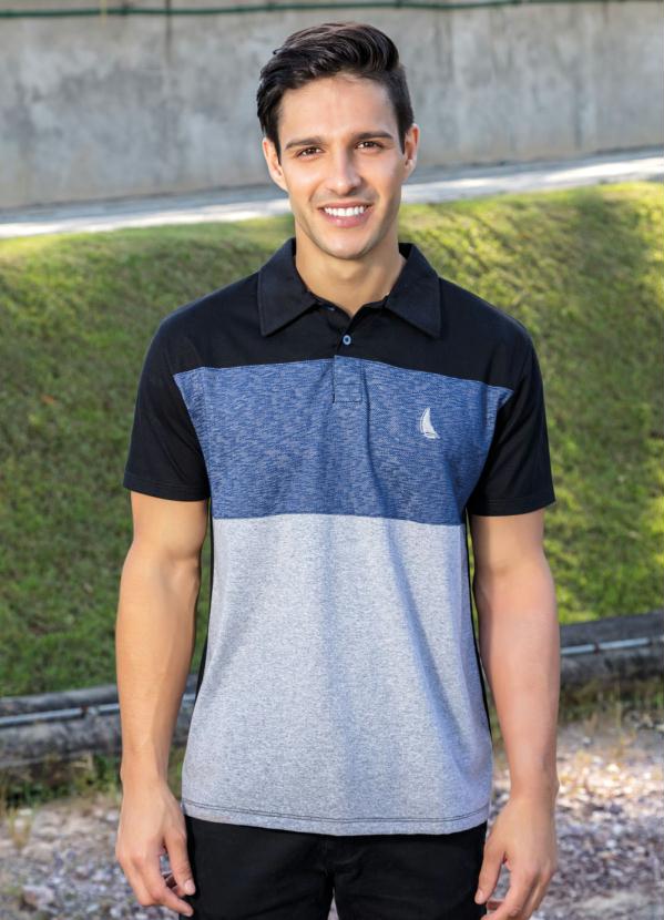 Camisa Polo (Preta e Mescla) com Recortes Frontais