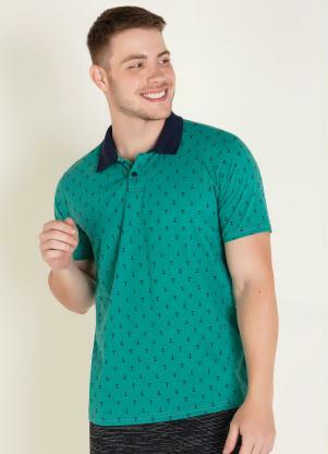 Camisa Polo (Verde) com Estampa de �ncoras