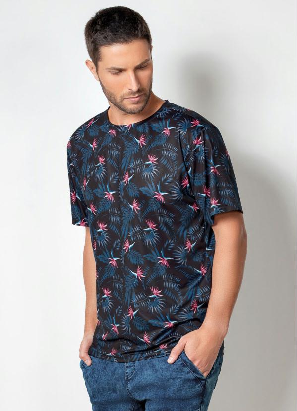 Camiseta Actual (Floral Azul) com Mangas Curtas Camiseta Actual (Floral Azul) com Mangas Curtas