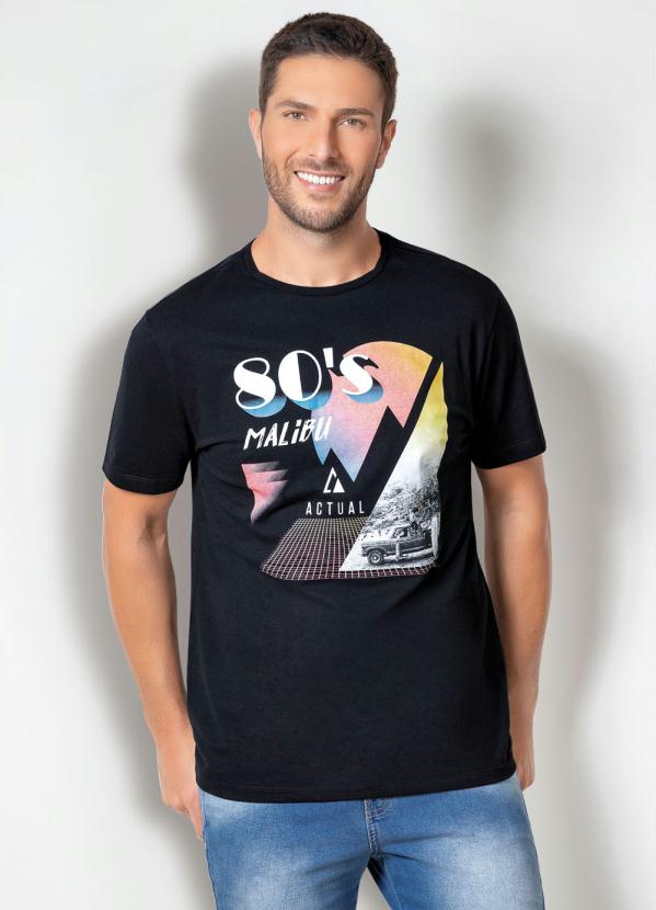 Camiseta Actual (Preta) com Estampa Frontal