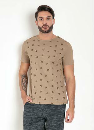 Camiseta (Bege) com Estampa Frontal de Diamantes