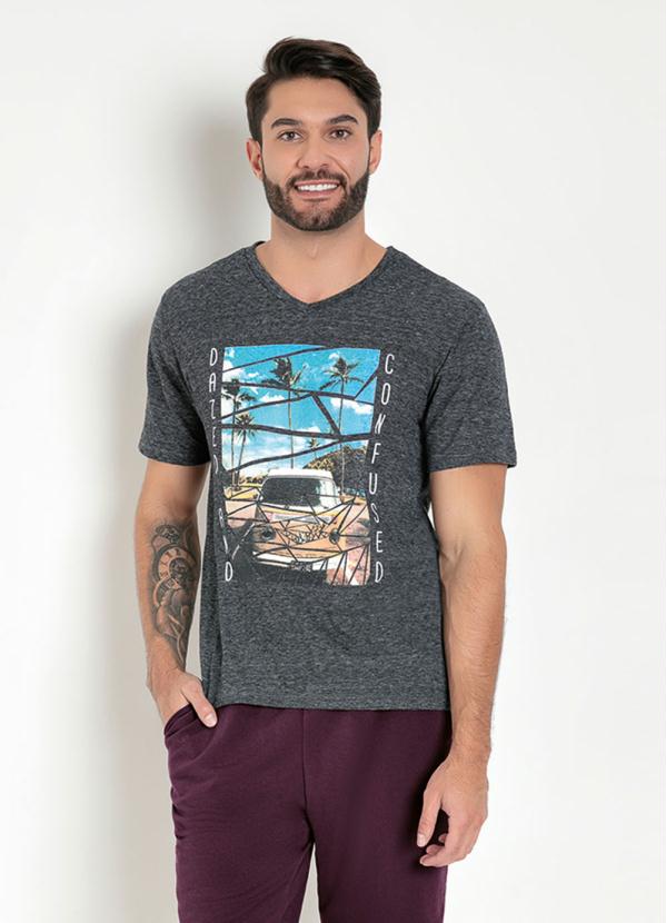 Camiseta (Chumbo) Mesclada com Estampa Camiseta (Chumbo) Mesclada com Estampa