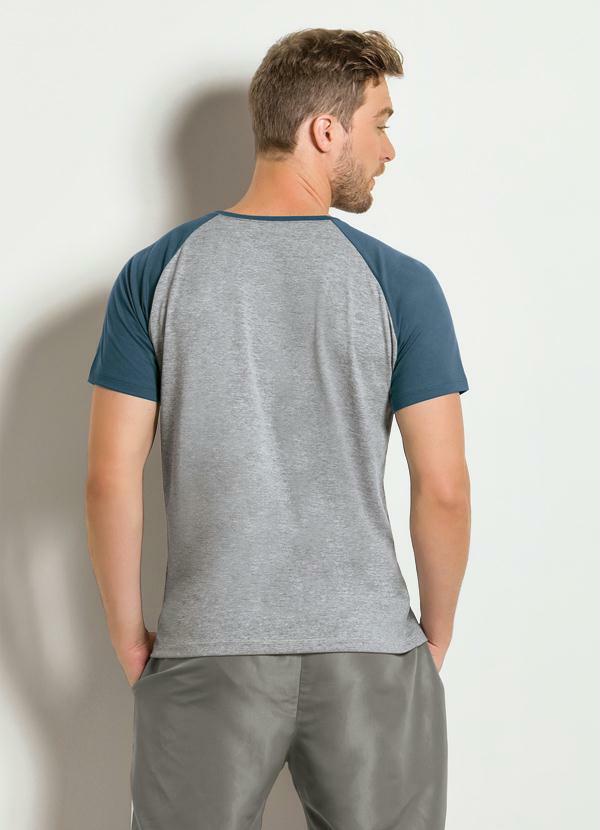 Camiseta cinza com manga azul Clearance