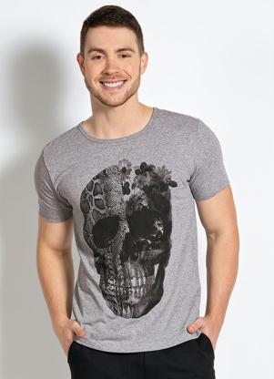 Camiseta com Estampa de Caveira (Mescla)