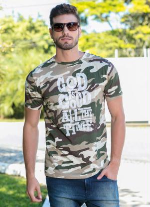 Camiseta Masculina (Camuflada) com Estampa Frontal