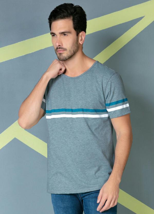 Camiseta (Mescla Azul) com Estampa Listrada Camiseta (Mescla Azul) com Estampa Listrada