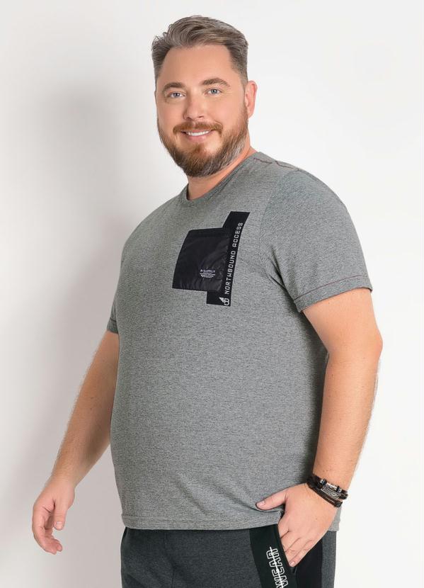 Camiseta (Mescla) com Bolso e Mangas Plus Size Camiseta (Mescla) com Bolso e Mangas Plus Size