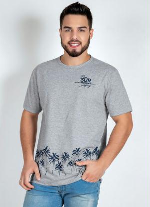 Camiseta (Mescla) com Estampa no Peito e na Barra