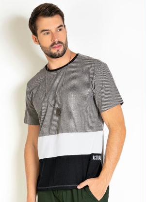 Camiseta (Mescla) com Recortes e Bordado