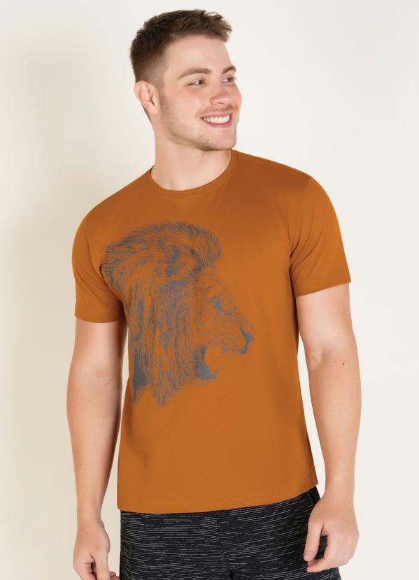 Camiseta (Mostarda) com Estampa de Le�o
