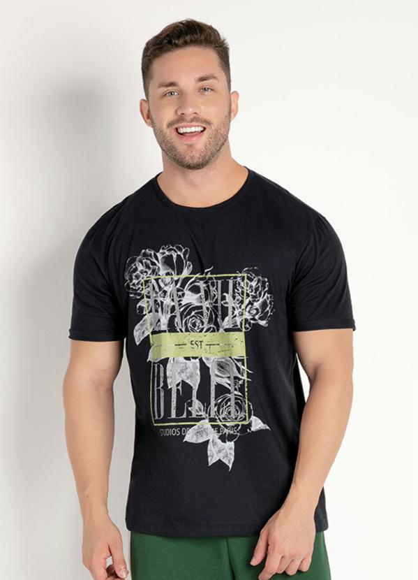 Camiseta (Preta) com Estampa com Glitter