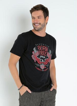 Camiseta (Preta) com Estampa Localizada