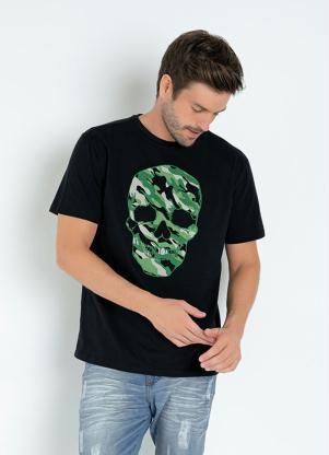 Camiseta (Preta) com Estampa Localizada