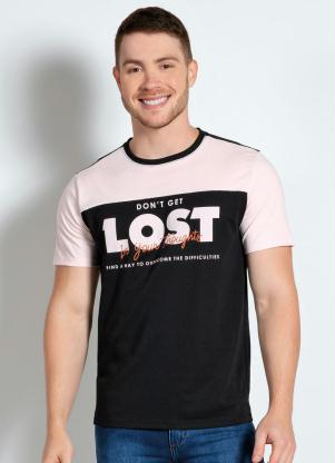 Camiseta (Preta e Rosê) com Pala Frontal Camiseta (Preta e Rosê) com Pala Frontal