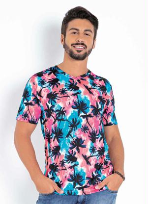 Camiseta (Tie Dye e Folhagem) com Decote V
