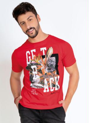 Camiseta (Vermelha) com Mangas Curtas e Estampa