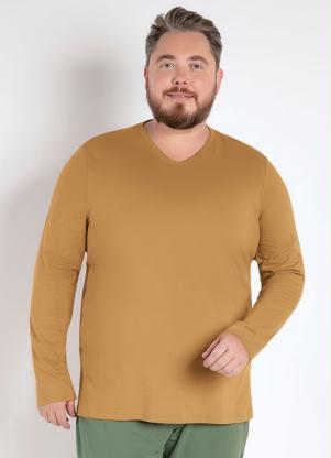 Camiseta Básica Masculina (Mostarda) Plus Size Camiseta Básica Masculina (Mostarda) Plus Size