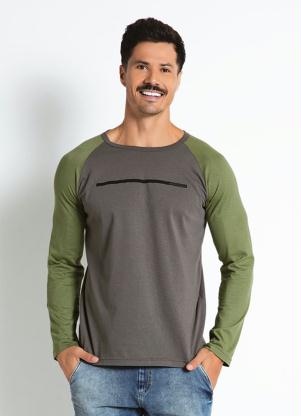 Camiseta (Cinza e Verde) com Estampa Frontal