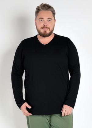 Camiseta Manga Longa Masculina (Preta) Gola V Camiseta Manga Longa Masculina (Preta) Gola V