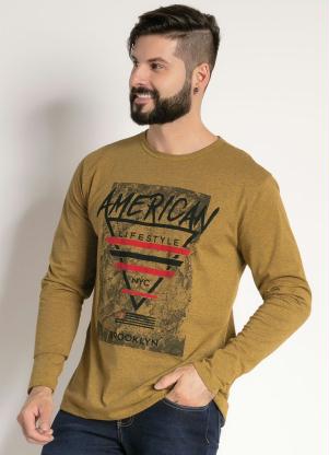 Camiseta Manga Longa (Mostarda) com Estampa