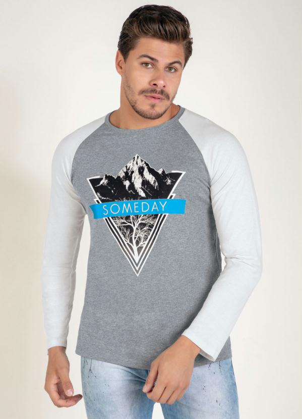 Camiseta (Mescla/Branca) com Mangas Longas