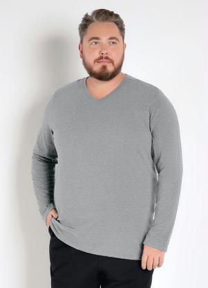 Camiseta Plus Size (Mescla Chumbo) Manga Longa Camiseta Plus Size (Mescla Chumbo) Manga Longa