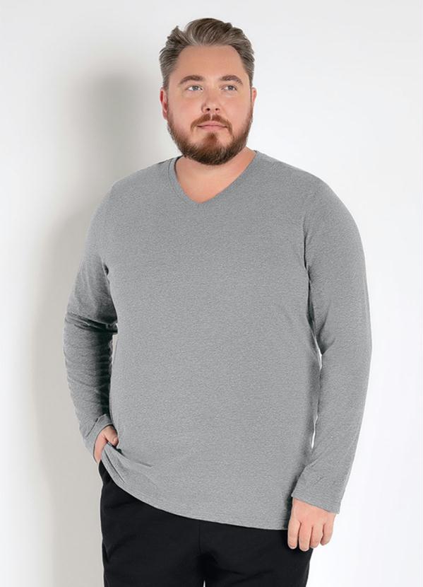 Camiseta Plus Size (Mescla Chumbo) Manga Longa Camiseta Plus Size (Mescla Chumbo) Manga Longa