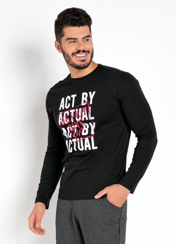Camiseta (Preta) com Mangas Longas e Estampa Camiseta (Preta) com Mangas Longas e Estampa