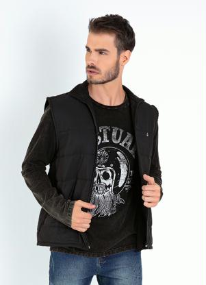 Colete Puffer (Preto) com Bolsos e Z�per